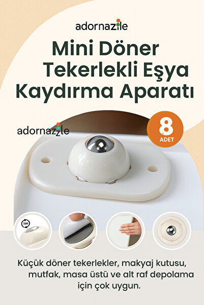adornazzle Mini Döner Tekerlekli Eşya Kaydırma Aparatı, Bilyeli Kaydırma Teke...