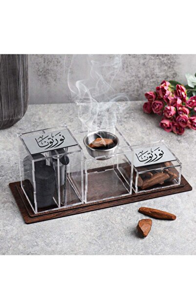 Story of candle مبخرة بخور مع عود مروكي و ولاعة وفحم وملقاط بعبارة "نورتونا" ...