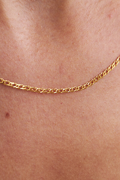 Ventino Silver 18K Altın Kaplama 2mm Rambo 925 Ayar Gümüş Kadın Zincir Kolye VKK-4493 - Ventino