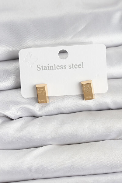 Nehir 316L Çelik Gold Renk Külçe Altın Model Kadın Küpe Sevgililer Anneler Öğretmenler Kadınlar Günü Hediy