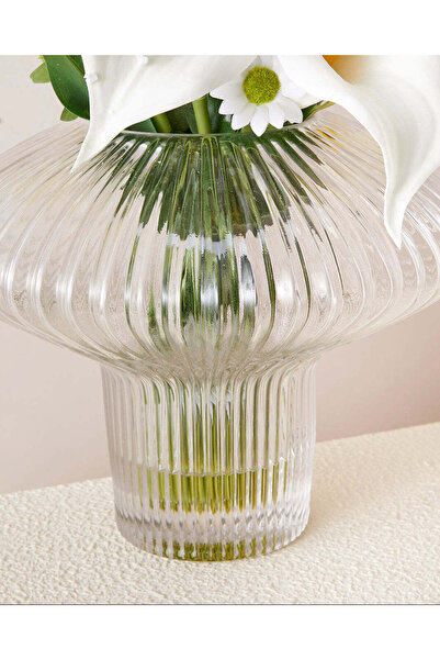 REDTAG Artificial Mix Flower In Ribbed Glass Pot