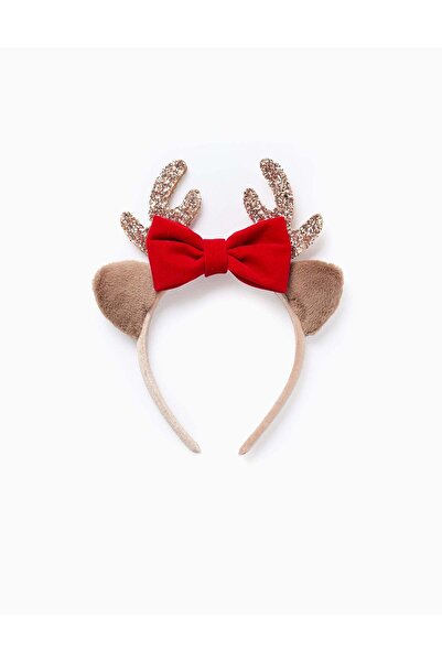 Ziddy Velour Headband with Bow and Glitter for Babies and Girls 'Reindeer', Beige