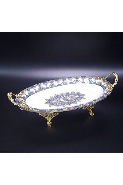 Alara Gümüş Porselen metal kulp ve ayaklı – 37x20x8 cm | Söz, Nişan, Hediye v...
