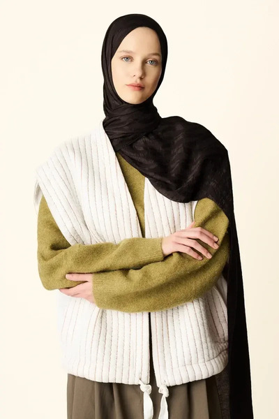 Madame Polo Premium Jakar Şal Dalga Desen - Acı Kahve