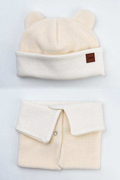 pufien Cotton Lined Fleece Beanie and Neck Collar Set 0-3 Years Old Ribbed Knit Fluffy Baby Beanie Children's Neck Collar