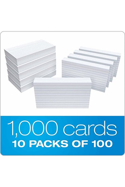 Oxford Ruled Index Cards, 3 in x 5 in, White, 1000 Count (10 Packs of 100)
