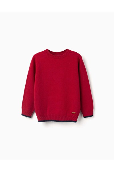 Ziddy Knitted jumper in a wool blend for boys, red/dark blue