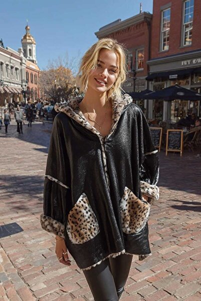 LAGRANZE Leather-Look Leopard Detailed Women's Fur Coat