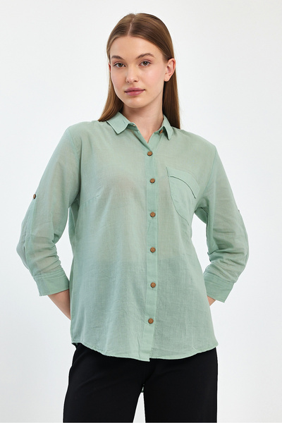 Heaven Ephesus Voile Collar Cotton Pocket Detailed Shirt -1570