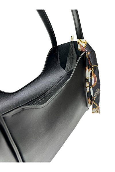 sç Saraçoğlu Çanta Zippered Single Compartment Faux Leather Handbag and Shoulder Bag with Scarf