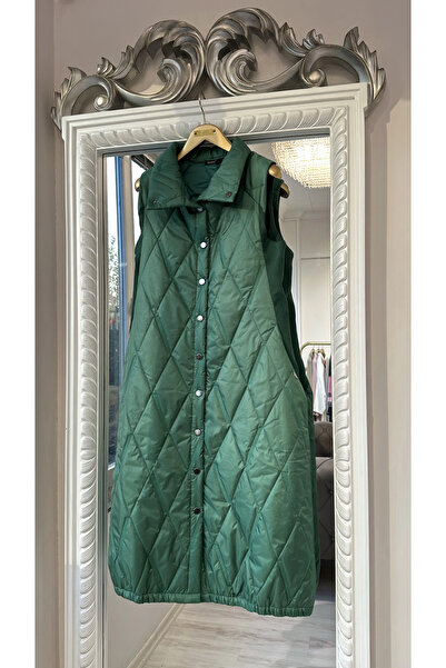 Invee Baklava Patterned Quilted Vest - Emerald Green