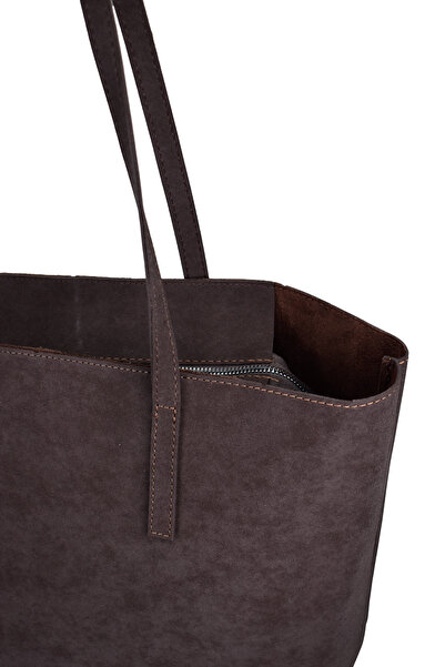 birizmoda Women's Large Size Suede Hand and Shoulder Bag - Bitter Brown