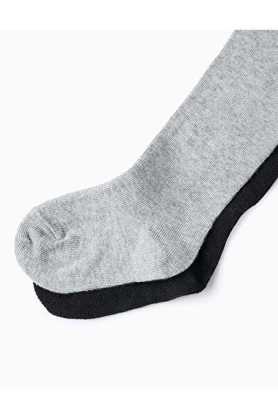 Ziddy Pack of 2 Tights for Newborn Girls and Babies, Grey/Black