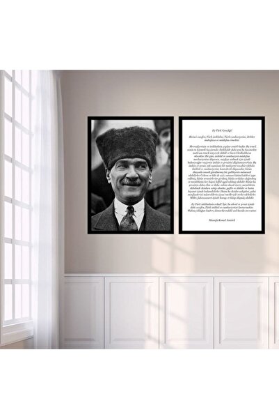 Araste Dekorasyon Atatürk Ve Gençliğe Hitabe Ikili Çerçeve Ve Poster Seti - A...