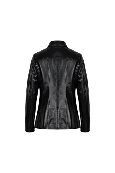 Desa Women's Black Shirt Collar Fit Leather Jacket
