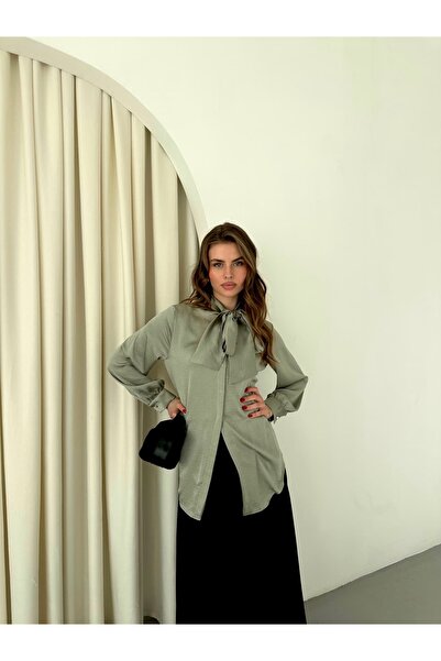 Milamia Cămașă clasică din satin cu fundă pentru femei