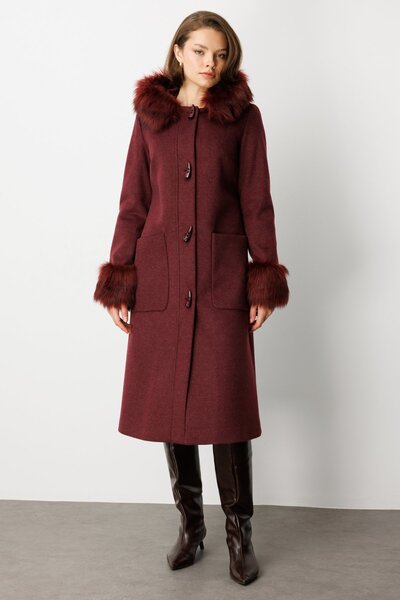 Ekol Cashmere Coat with Fur Collar and Sleeves