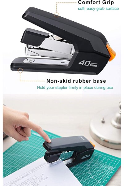 LEVEN Desktop Stapler — 40-50 Sheet Capacity, One-Finger Touch, Includes 1500 Staples & Remover