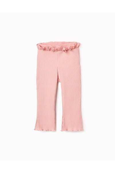 Ziddy Flared Ruffled Ribbed Trousers for Baby Girls, Pink