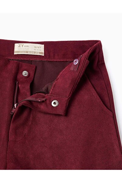 Ziddy Wide leg suedette trousers for girls, burgundy