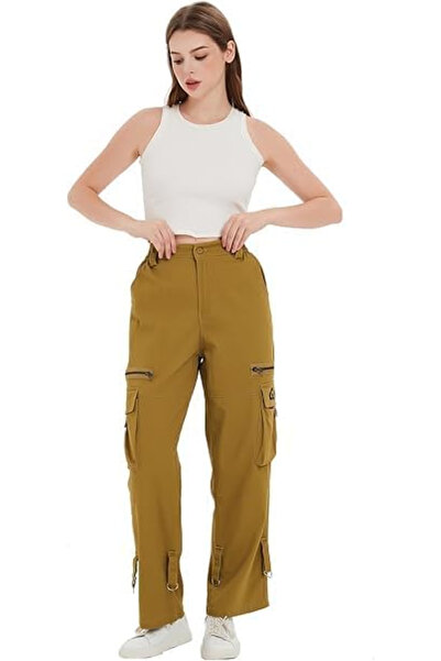 OEM Women's wide khaki pants, high waist, pockets, size M