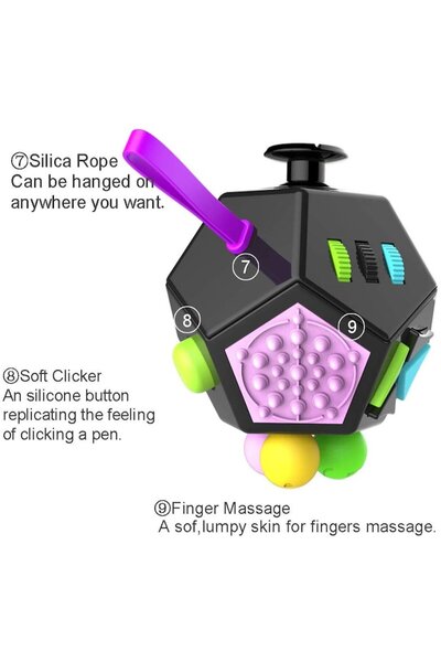 RoveZone 12-sided Dodecagon Fidget Cube, Sensory Toy, 7x7x7 cm, Black/Green