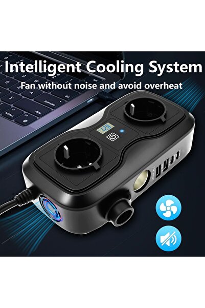 OEM Car inverter 12V–220V, 200W, with 2 AC outlets, 2 USB QC 3.0 ports, 2 Type-C PD ports