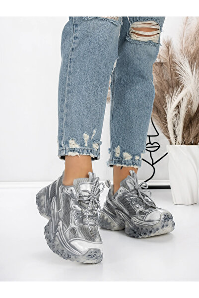 mei Pantofi Sport Dama cu Platforma 5WL83 Argintiu