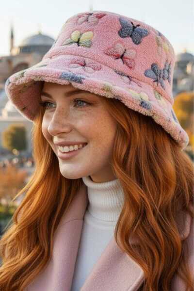Trenderrs Дамска шапка с плюшен капак с мотив пеперуда