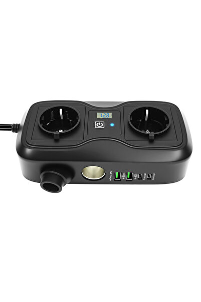 OEM Car inverter 12V–220V, 200W, with 2 AC outlets, 2 USB QC 3.0 ports, 2 Type-C PD ports