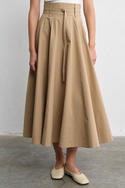 Zeyyen GEOMETRİK PARÇALI ETEK BEJ