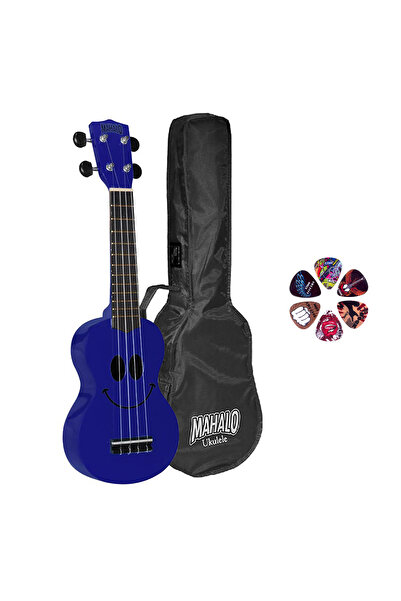 Mahalo SMILEBU – Set ukulele sopran Basic1, Smile Albastru, cu husă și pene