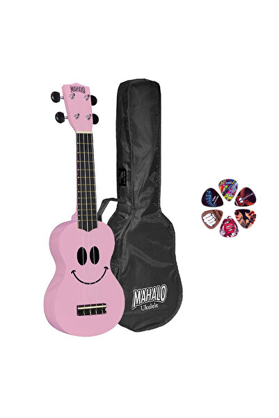 Mahalo SMILEPK – Set ukulele sopran Basic1, Smile Roz, cu husă și pene