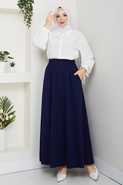 Günay Karaca Lcivert Oşho Kumaş Kadın Etek Beli Lastikli 38 40 42 44 46 48 Bedenlere Uyumludur.