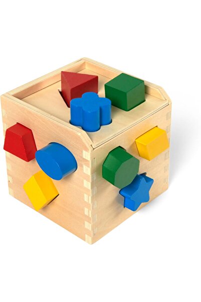 Melissa & Doug Classic Wooden Shape Sorting Cube with 12 Pieces