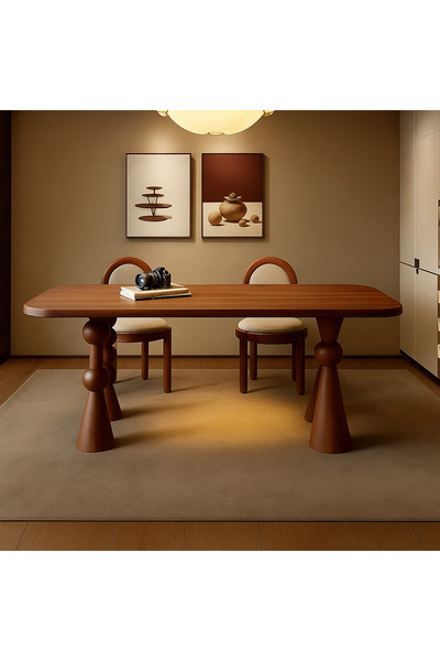 Trihome Masif Ahşap Egzotik Tasarım Yemek Masası – El Yapımı, Modern ve Şık Form