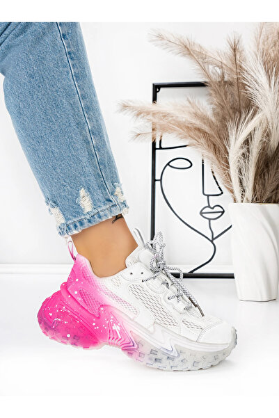 mei Γυναικεία Αθλητικά Παπούτσια με Πλατφόρμα 5WL83 Ροζ-Λευκό