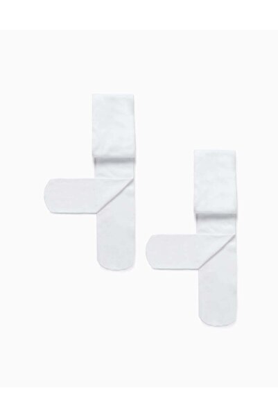 Ziddy عبوة من قطعتين من الجوارب الضيقة المصنوعة من الألياف الدقيقة 40 دين للبنات، باللون الأبيض
