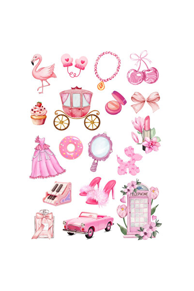 Bimotif Karışık pembe vintage 18 adet sticker seti (1 sayfa)