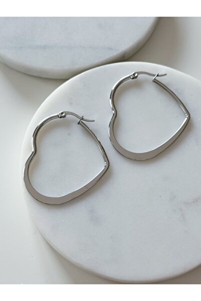 CHARMLUCKY STEEL HEART HOOP EARRING