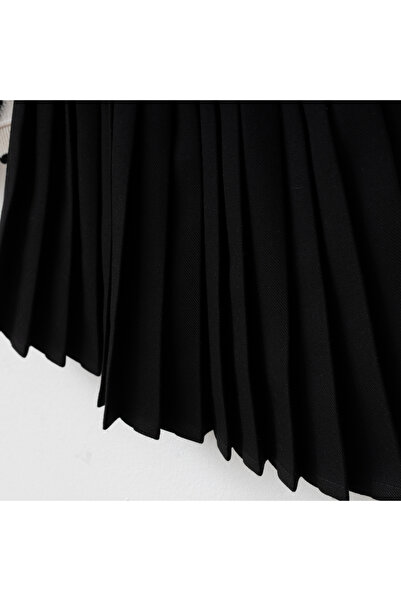 My Lusa baby wear Gökçe Heart Patterned - Knitwear Cardigan - Shirt Pleated Skirt 3-Piece Girl's Set