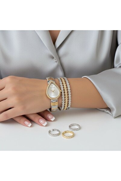 GLAMORA Women's waterproof watch with 3 bangles, 3 rings, and a luxury box