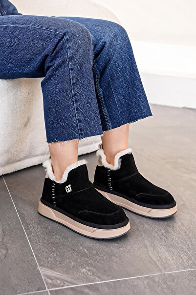 Guja Melva Imported Special Series Fur Inside Genuine Leather Suede Women's Sports Boots Black