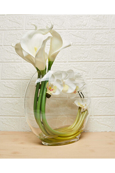 REDTAG Artificial Calla Lily And Orchid In Glass Vase
