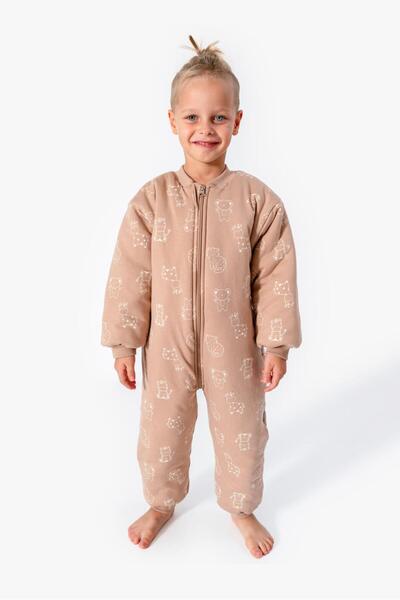 Melfa Çocuk Kahve Kalın Elyaf Dolgulu Desenli Uyku Tulum