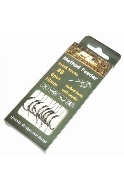 FL Method Feeder tied hooks with 10mm barb, Krank hook no. 8, set of 8 pieces.