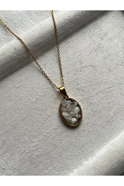 Pel Design Moonstone Detailed Handmade 316L Steel Necklace Handmade