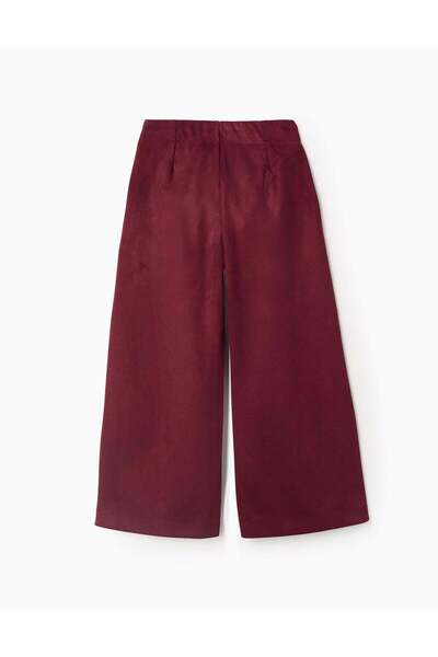 Ziddy Wide leg suedette trousers for girls, burgundy