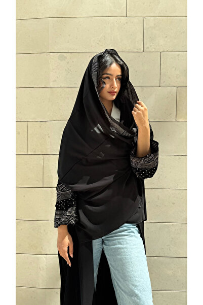 AYA - MW1748- Crepe abaya with added velvet sleeves