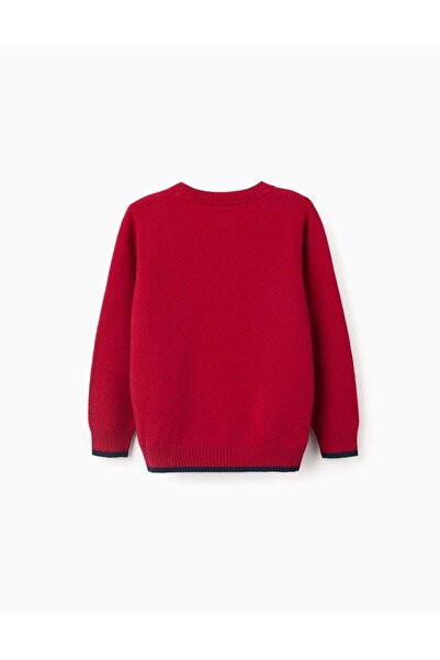 Ziddy Knitted jumper in a wool blend for boys, red/dark blue